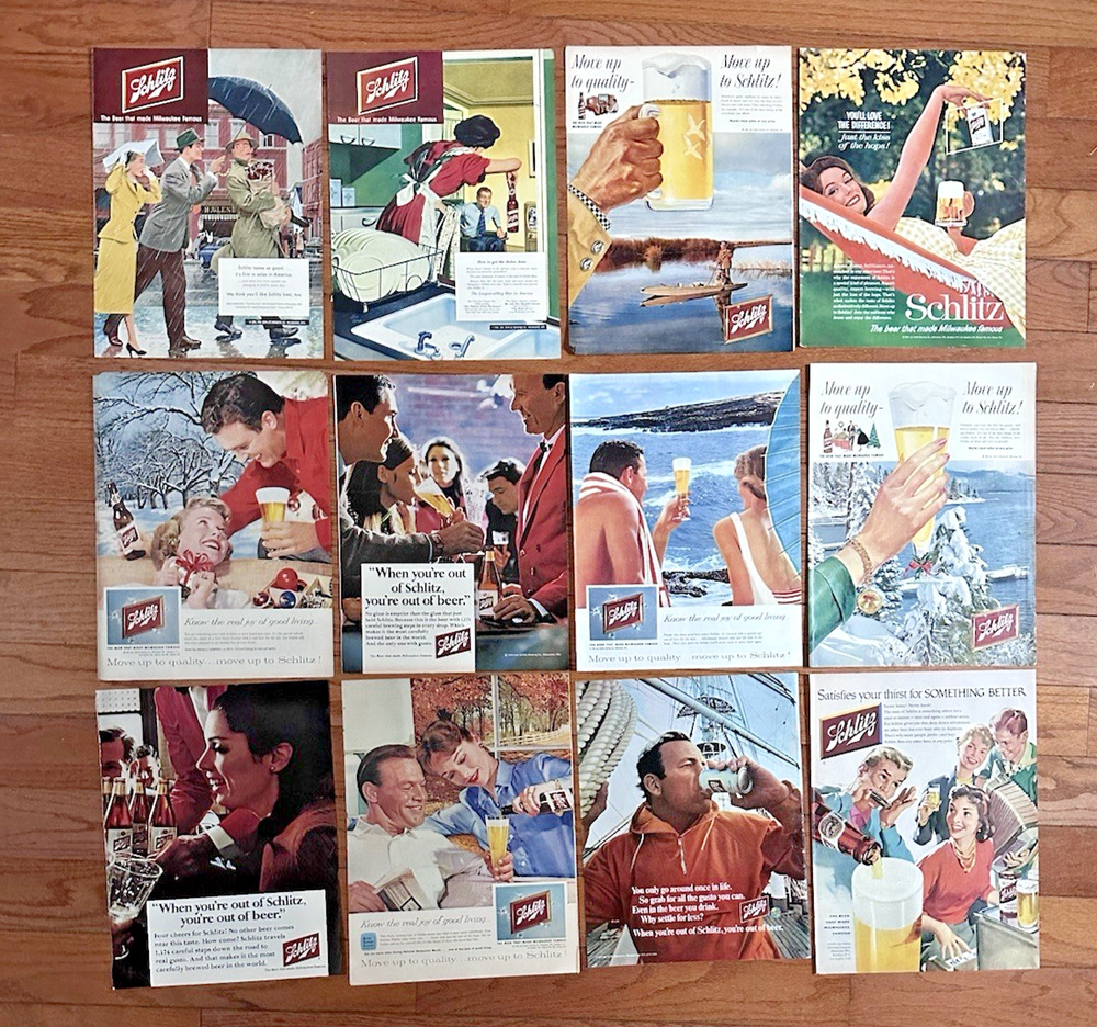 Vintage Lot of 12 Schlitz Beer Print Ads 1940s-1970s